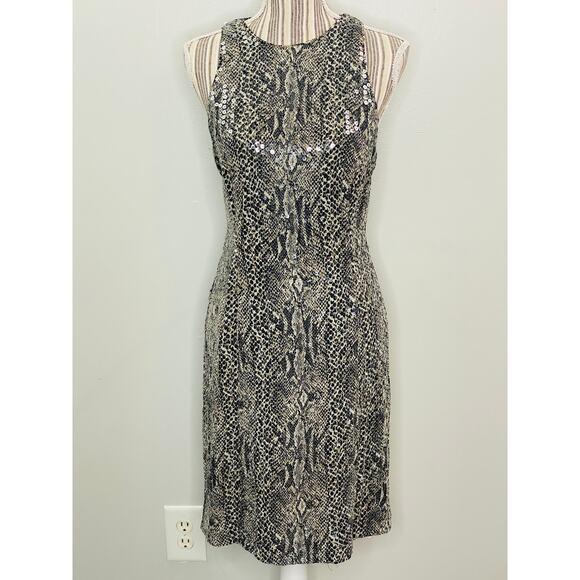 Vintage 90s Chetta B Sequin Dress Women Size 12 Snake Print Sleeveless Cocktail - Picture 2 of 10